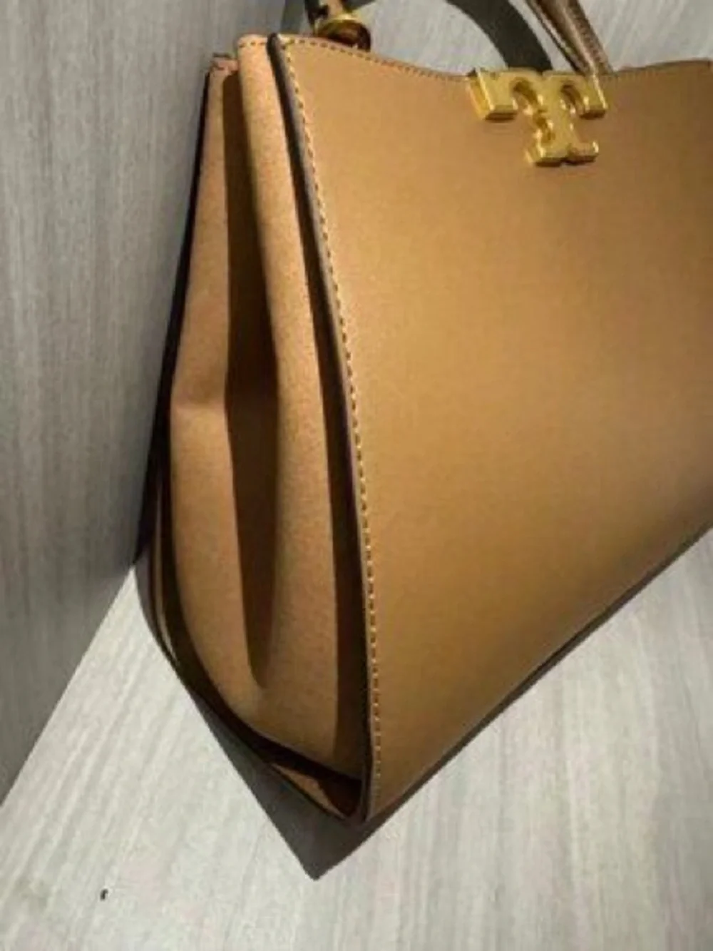Tory Burch Brown Leather Top-Handle Shoulder Bag with Gold Logo